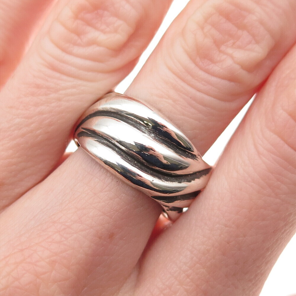 Chapal Zenray 925 Sterling Silver Vintage Modernist Oxidized Ring Size 7.75